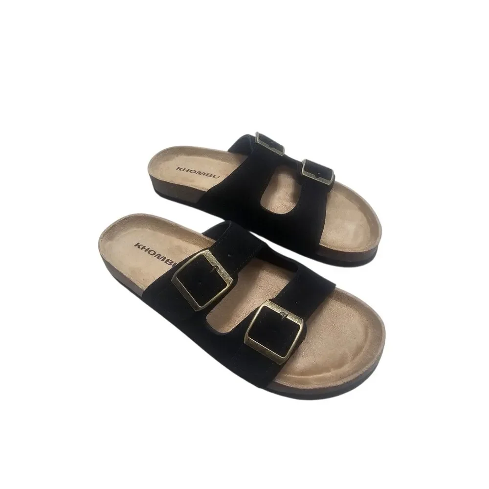 New Khombu Ashville Women's Leather Sandals Black 6